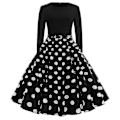 Pikkukuva 1 / 4: Naisten Retro 50-luvun ja 60-luvun pitkähihainen cocktail-juhlamekko pyöreällä kauluksella ja polka dot -kuviolla, Rockabilly-tyyli