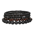 Miniatyrbillede 2 af 4: Armbåndssæt med vulkansk sten sort matsort galdesteense træperler kombination hiphop stil elastisk armbånd armbånd