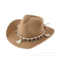 Cowboyhatt för damer i halm, solhatt, bredbrättad strandhatt i halm Khaki