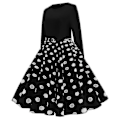 Pikkukuva 2 / 4: Naisten Retro 50-luvun ja 60-luvun pitkähihainen cocktail-juhlamekko pyöreällä kauluksella ja polka dot -kuviolla, Rockabilly-tyyli
