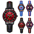 Pikkukuva 2 / 4: Hämähäkkimies lasten ja tyttöjen kello - Lasten kello - Sarjakuvakello - Syntymäpäivälahja Musta Avaruus Punainen Hihna Black Space Red Strap