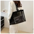 Miniatyrbillede 3 af 5: Transparent Strand Nylon Taske Mesh Tote Shoppingtaske Sort Black