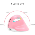 Miniatyrbilde 5 av 5: Lydløs Trådløs Vertikal Mus, 2.4ghz Og Bluetooth 4.0 Dobbel Modus Optiske Mus, 2400 Dpi Og Rgb Dekorlys Oppladbar Datamus (Rosa)