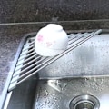 Miniatyrbild 3 av 5: Rullbar hörnhylla i rostfritt stål för diskbänk - Triangulär diskställ för enkel förvaring
