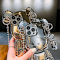 Miniatyrbilde 4 av 4: Søt etui for iPhone 13 Pro Max 6.7'', 3D tegneserieetui gull teddybjørn glitter bling deksel med metallkjede stropp bjelle anheng, mote plating myk T