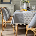 Miniatyrbild 3 av 5: Rektangulär Kvadratisk Duk Stickad Broderi Texturerad Frans Bomullslinne Dekorativ Avlång Bordsskydd för Kök Matrum Picknick (55x102 Tum