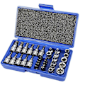 Miniatyrbilde 1 av 4: 34-delt Torx-sokkelsett 3/8', CR-V-materiale profil E4-E20, stjerneformet Torx-bit 5/16'-3/8' i stål S2-profil T10-T60