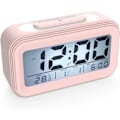 Miniatyrbild 1 av 5: Digital Väckarklocka Morgonlarm, Tyst Batteridriven Digital Väckarklocka för Barn Vuxna, Stor LED-Display Temperatur Kalender, Rosa