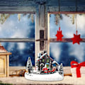 Miniatyrbilde 3 av 5: Fong Fargede LED Julelys, Liten Toglandsbyhus Lysende Landskap, Snøharpiksfigurer, Skrivebordsdekorasjon, LED Julelandsbylys