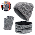 Miniatyrbilde 1 av 5: 1 sett/3 stk Vinterlue, skjerf og hansker sett for menn og kvinner, Beanie hansker