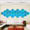 Miniatyrbillede 3 af 4: Fong 12 Pak Acrylic Hexagon Plasterspejl Vægstickers Hjemmedekoration Til Stue Soveværelse Over Sofa Tv Blå