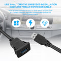 Miniatyrbillede 4 af 5: 1m Sokkelkabel Usb 3.0 Auto Bil Flush Mount Han Til Hun Forlængerledning Instrumentbræt Panel Kvadrat A