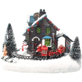 Miniatyrbillede 1 af 5: Fong Farvede LED Julelys, Lille Toglandsbyhus Lysende Landskab, Sne Resin Figurer, Skrivebords Ornament, LED Julelandsbylys