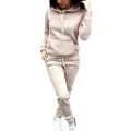 Miniatyrbilde 1 av 2: Dame Sports Gym Treningsdrakt Genser Hetter + Bukser med Snøring Sett 2 stk/sett Khaki M