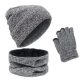Miniatyrbilde 2 av 5: 1 sett/3 stk Vinterlue, skjerf og hansker sett for menn og kvinner, Beanie hansker
