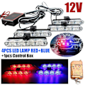 Miniatyrbilde 2 av 5: 16 LED Rød og Blå Bil Strobelys 12V Varsellys Blinklys + Fjernkontroll