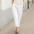 Miniatyrbillede 2 af 3: Damebukser Sommer Casual Solid Afkortede Bukser Med Lommer White M