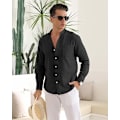 Miniatyrbilde 4 av 5: Menn Casual Bomullslin Skjorter Lang Erme Knapp Ned Skjorter med Lomme Black 4XL