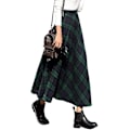 Miniatyrbillede 4 af 4: Sunrain Dame Høj Elastisk Talje Maxi Skørt A-linje Tartan Vinter Varmt Flare Langt Skørt