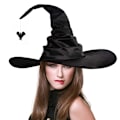 Miniatyrbillede 5 af 8: Unisex Halloween Skrå Heksehat Sort Folde Troldmand Hat Mænd Wo A
