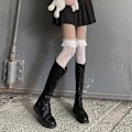 Miniatyrbillede 3 af 5: Lolita Blondestrømper Dame Lår Transparent Over Knæ Sokker J Black Onesize
