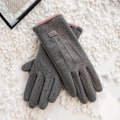 Miniatyrbilde 1 av 8: Vinterhansker for kvinner, tykke, myke, varme, i skinn, mote, utendørs Gray