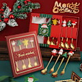 Miniatyrbillede 2 af 5: 4STK6STK Julegave lery Ske Gaffelsæt Elk Tree Dessert Sp Gold 6pcs