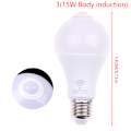 Pikkukuva 1 / 5: E27 PIR-liiketunnistinlamppu 5W 9W 15W LED-polttimo liiketunnistimella White light 15W induction