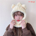 Miniatyrbild 1 av 5: e Bear Ear Hat Scarf Handskar 3-i-1 Winter Warm Cap Dam Windpr 1#-Beige one size