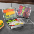 Miniatyrbillede 2 af 8: Rustfrit stål Firkantet Plade Bakke BBQ Plade Container Køkken Silver with lid
