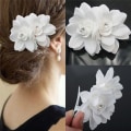 Miniatyrbilde 4 av 5: 2 stk Damemote Blomst Hårklemme Hårnål Brude Bryllup Par White 2pcs