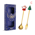 Miniatyrbillede 1 af 5: 4STK6STK Julegave lery Ske Gaffelsæt Elk Tree Dessert Sp Gold 2pcs