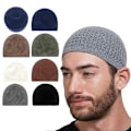Miniatyrbillede 1 af 8: Afslappet Strikket Muslimsk Mænds Bønnehuer Vinter Varme Beanies Hat I Navy blue