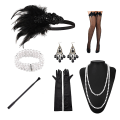 Miniatyrbilde 8 av 8: 1920-talls Flapper Costume Pannebånd Halskjede Hanskearmbånd Gatsby M I Onesize