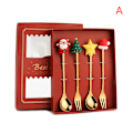 Miniatyrbillede 1 af 5: 4STK6STK Julegave lery Ske Gaffelsæt Elk Tree Dessert Sp Gold 4pcs