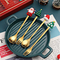 Miniatyrbillede 5 af 5: 4STK6STK Julegave lery Ske Gaffelsæt Elk Tree Dessert Sp Gold 6pcs