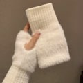 Pikkukuva 6 / 8: Pehmeät talviset puolisormikäsineet Naisten neulotut Fingerless G Black onesize