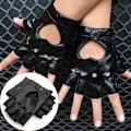 Miniatyrbillede 3 af 5: Nye Punk Læder Kører Biker Fingerløse vanter Dance M Black One Size