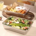 Miniatyrbillede 4 af 8: Rustfrit stål Firkantet Plade Bakke BBQ Plade Container Køkken Silver without cover