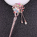 Miniatyrbillede 3 af 5: Cat Eye Stone Hair Pin Double Flower Rhinestone Hair Stick Hair Green A2