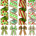Miniatyrbillede 3 af 5: 4 Ruller 2,5 Tommer Bredt Trådforstærket Julebånd med Grøn og Rød Glitterstribe, Polka Dot og Trådforstærket Kant - Perfekt til Julekrans, Bo (FMY) 4pcs