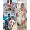 Miniatyrbild 3 av 5: Kvinnors Bikini Shirt Cover Up Kortärmad Söt Bikini Print Cover-up Baggy T-shirt Klänning Kul Slitage, A-rosa Bikini, S (FMY)