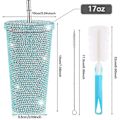 Miniatyrbillede 2 af 5: 500 ml Sugerrørskop med låg Genanvendelig Rhinestone Rustfrit Stål Dobbelt Lag Termokrus Kvinder Glitter Kop Vandflaske Gave 2023(FMY) sky blue