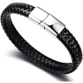 Miniatyrbillede 5 af 5: Børne Solo Junior Drenge Ægte Læder Armbånd Brun/klassisk Sort 6-12+3 År. Guld Sølv Sort Titanium Magnetisk Spænde 7\"-7.7\"(18-19.  (FMY)