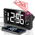 Miniatyrbild 1 av 5: Projektionsväckarklocka, Digital Klocka med 180° Rotationsbar Projektor, 3-nivåers Dimbarhet (FMY) White Digit