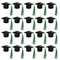 Miniatyrbillede 1 af 5: 20 stk. Mini Bachelor Hat i filt med kvaster til festligheder, gradueringsvinflasketoppe, gradueringsfestartikler (FMY) Green One Size