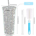 Miniatyrbillede 2 af 5: 500 ml Sugerrørskop med låg Genanvendelig Rhinestone Rustfrit Stål Dobbelt Lag Termokrus Kvinder Glitter Kop Vandflaske Gave 2023(FMY) AB Color