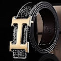 Miniatyrbillede 5 af 5: Ny Stil Business Fritid Ægte Pu Læder H Glat Spænde Litchi Korn Bælte Til Mænd V  (FMY) Blue-silver buckle