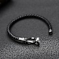 Miniatyrbillede 4 af 5: Læderarmbånd til mænd med flet, læderarmbånd med hestesko-spænde i rustfrit stål, U-formet armbåndssmykke til mænd (FMY) black 21cm
