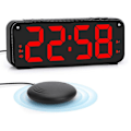 Miniatyrbild 1 av 5: Hög ljudalarmklocka för tunga sovande vuxna, dubbel alarmklocka med sängvibrator, för sovrum, 6,5 tum stor display med dimmer (FMY) As Shown